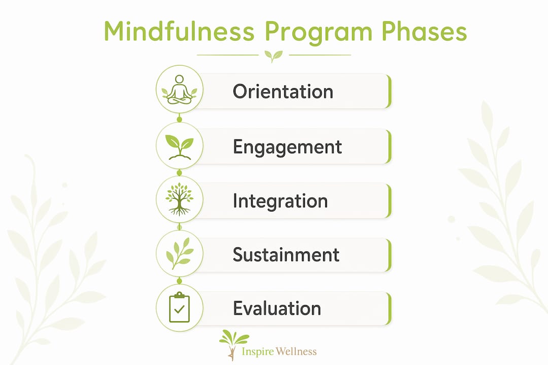Infographic showing mindfulness program implementation phases