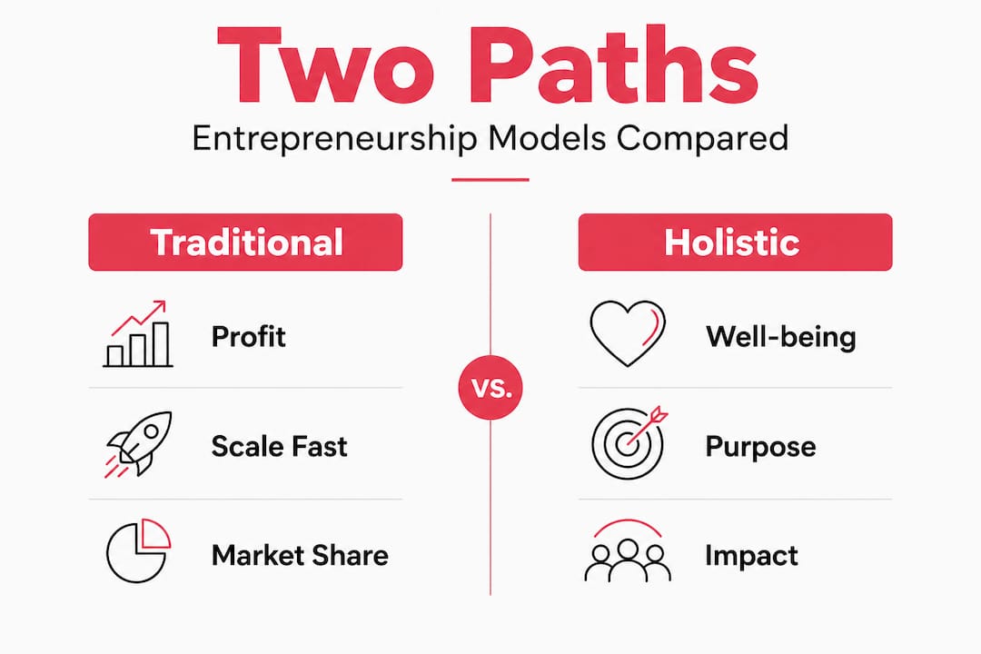 Infographic comparing holistic and traditional entrepreneurship