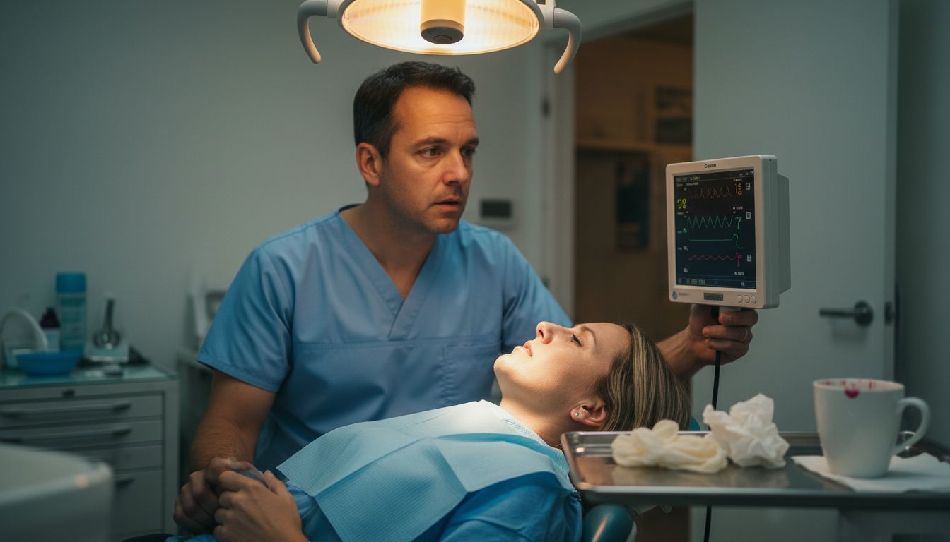 Dentist monitoring patient during sedation