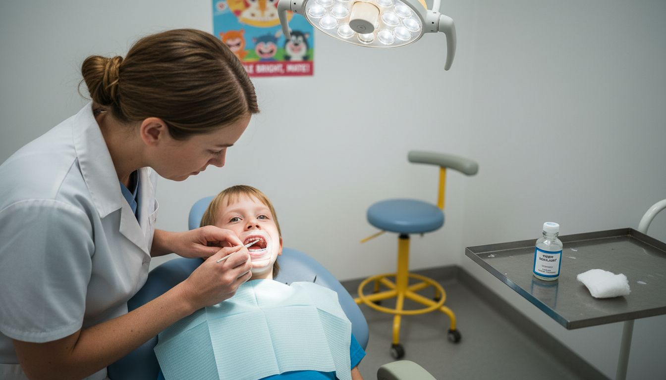 Dentist applying sealant to child’s molar