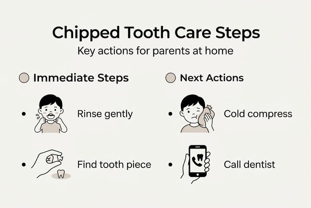 Infographic showing chipped tooth care steps for parents