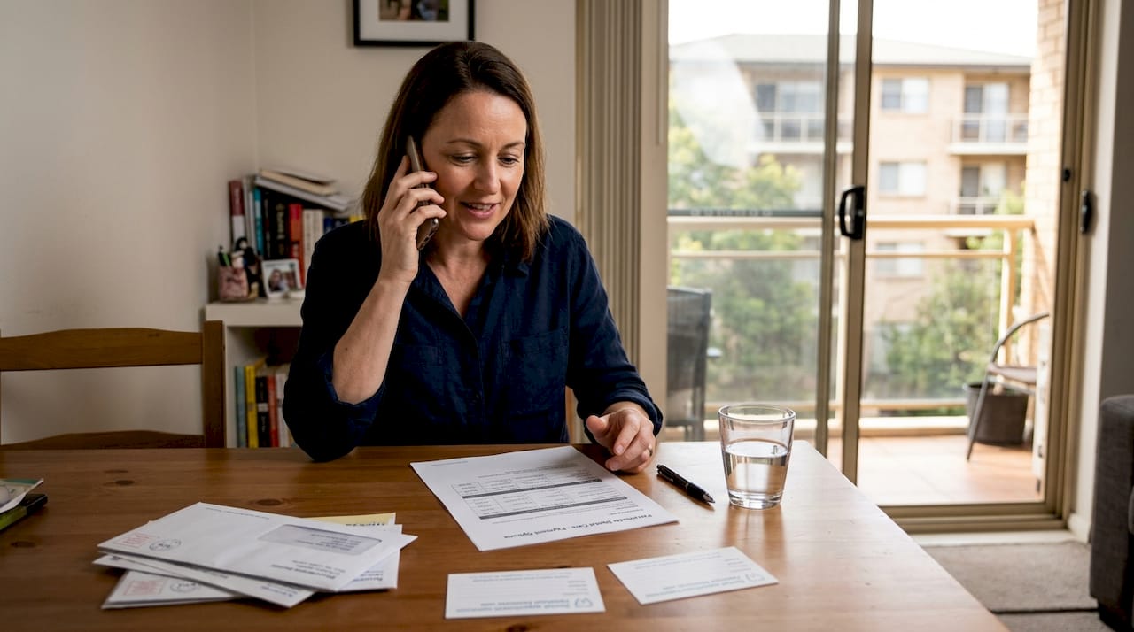 Woman reviews dental payment plan at home