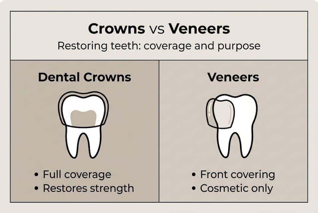 Infographic comparing dental crowns and veneers
