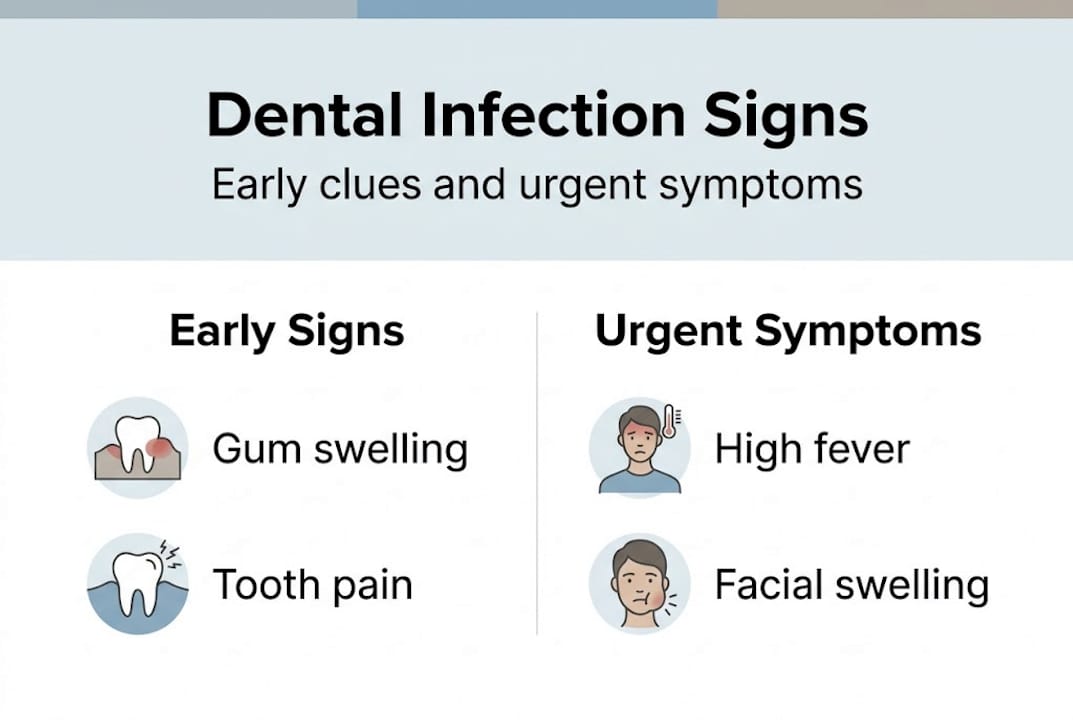 Infographic showing dental infection signs and symptoms