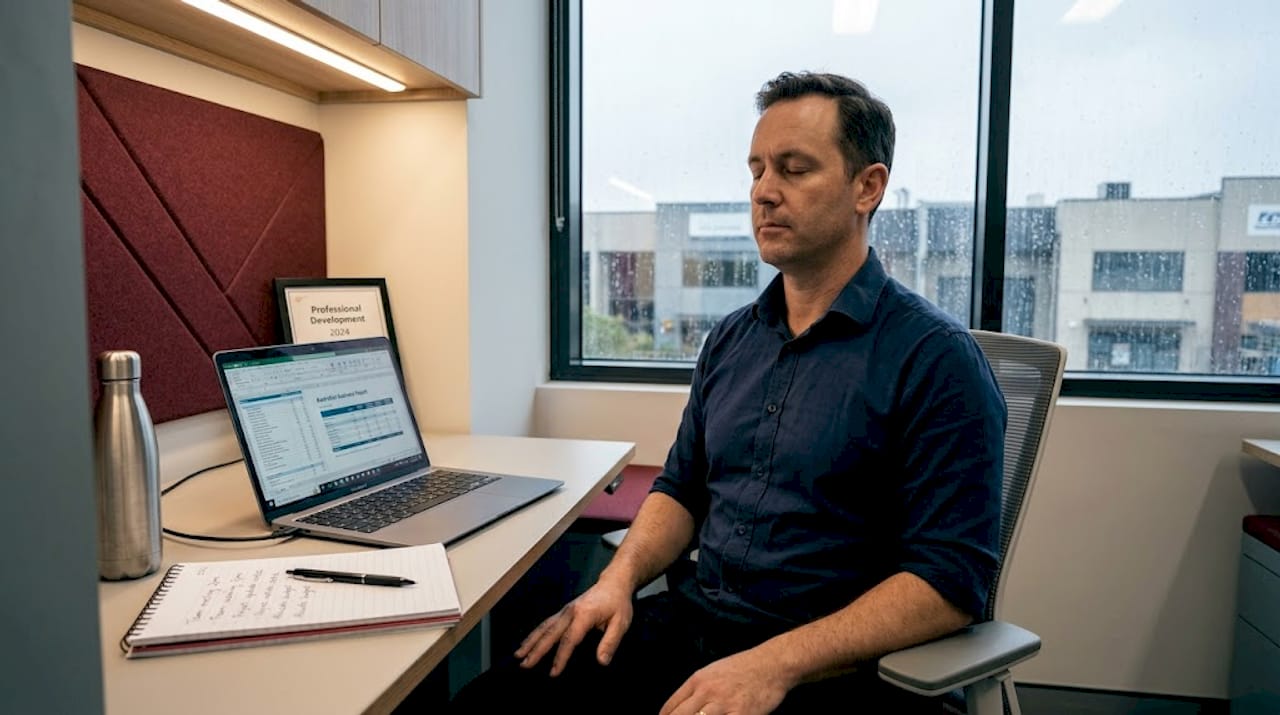 Man doing body scan at office desk
