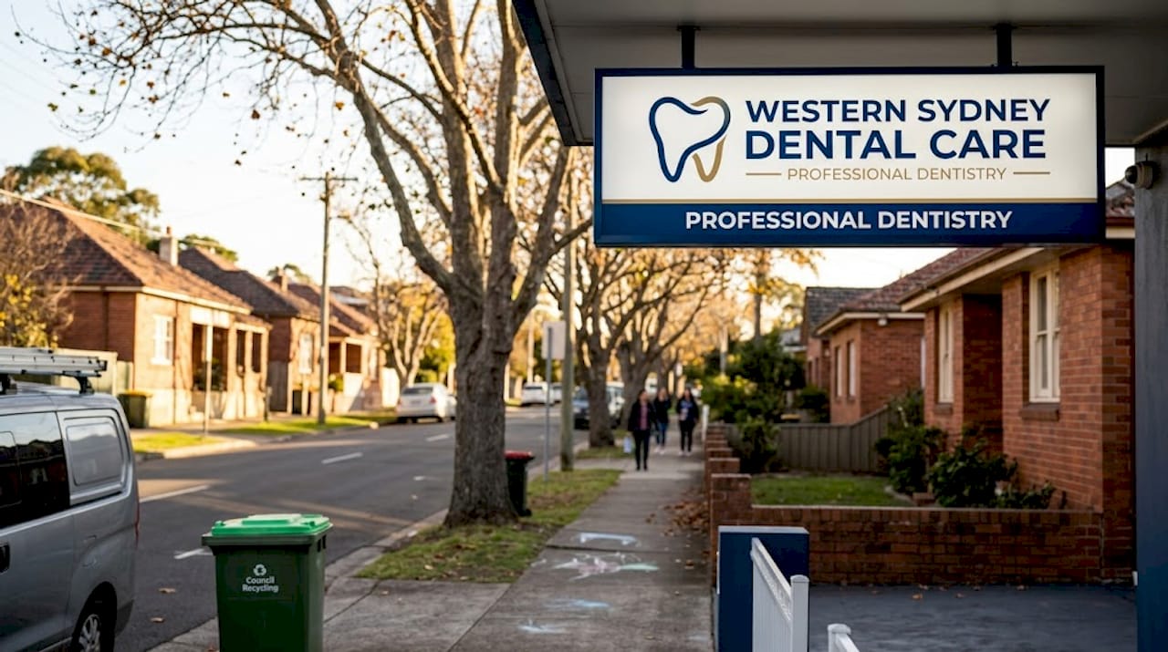 Dental clinic sign in Western Sydney suburb