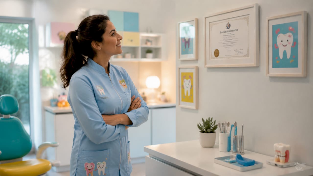 Paediatric dentist reviewing specialist diploma