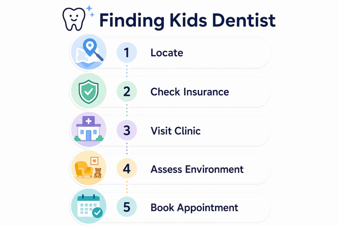 Infographic depicting steps to find children's dentist near me