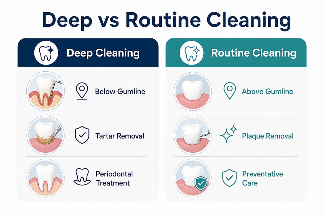 Infographic comparing deep cleaning and routine teeth cleaning