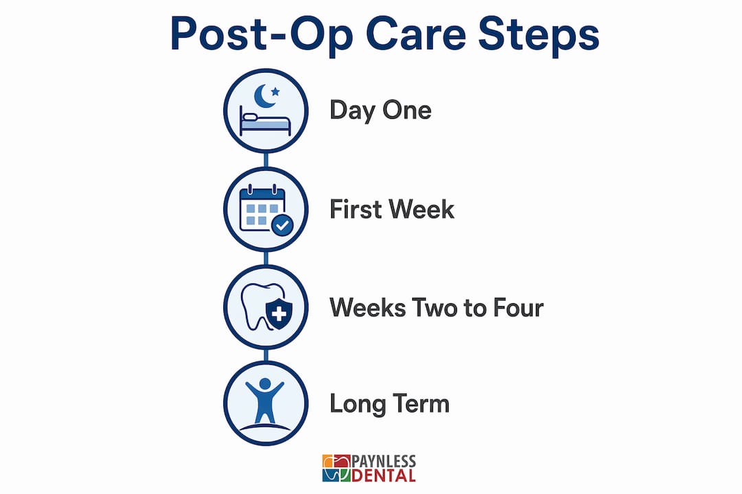 Infographic showing post-operative dental implant care steps