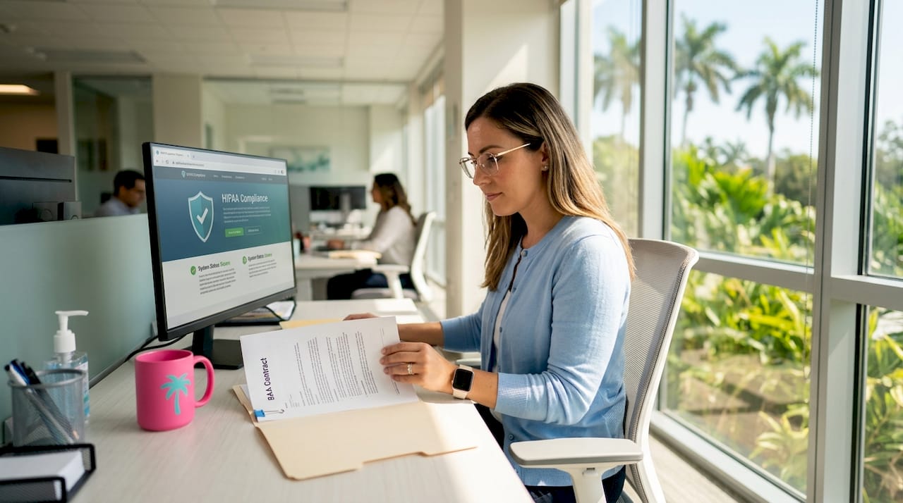 Healthcare IT specialist reviewing compliance website