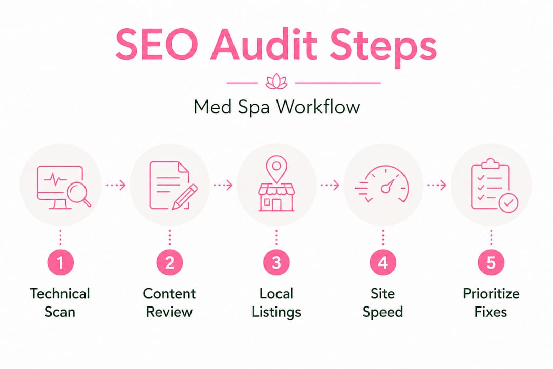 Infographic showing SEO audit workflow steps