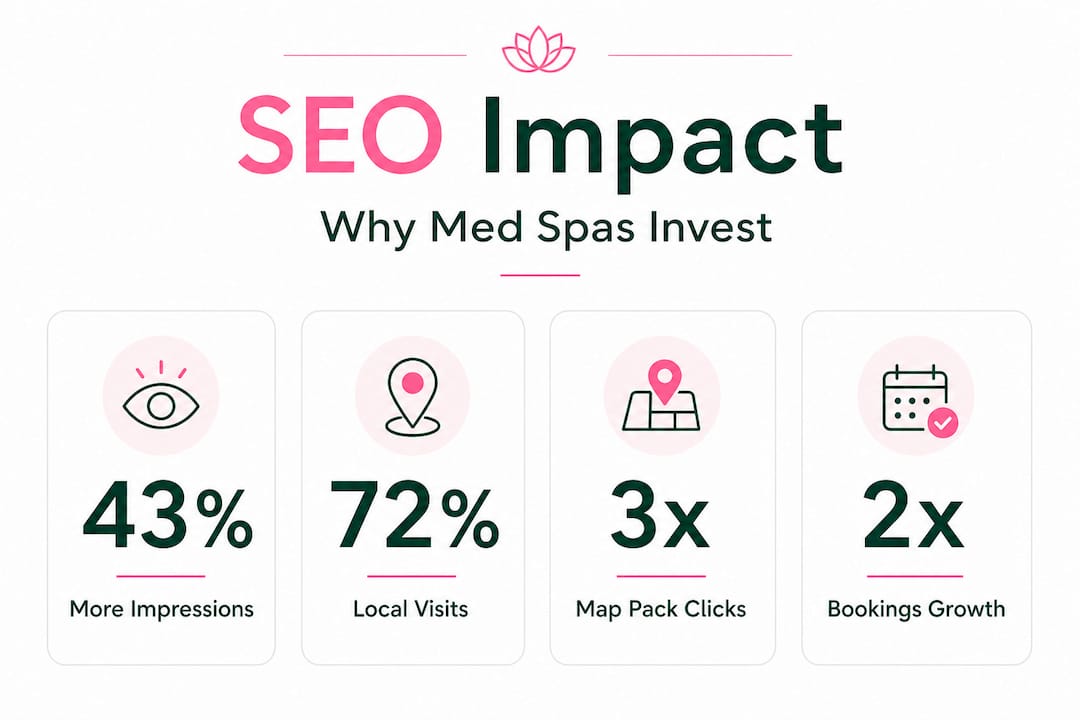 Infographic with four SEO impact statistics for med spas