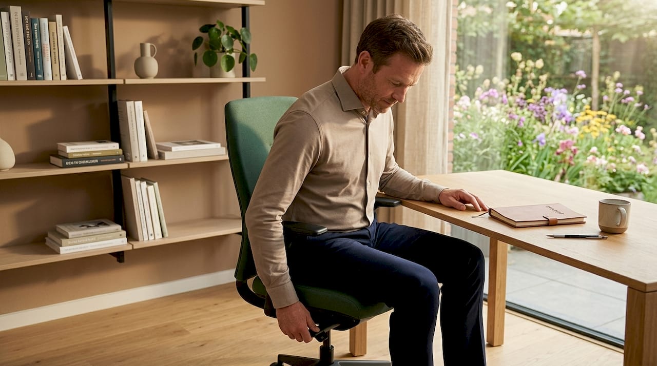 Man zorgt thuis voor een goede afstelling van zijn bureaustoel