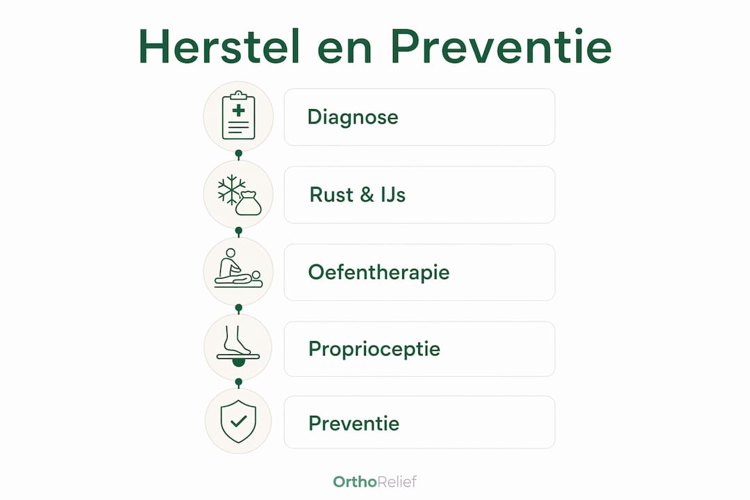 Infographic: stappen voor het herstel en voorkomen van enkelpeesblessures