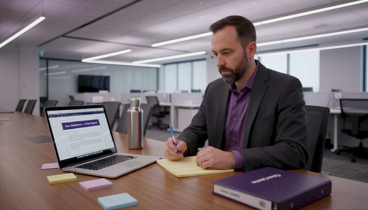 Contract manager reviews mass modification email
