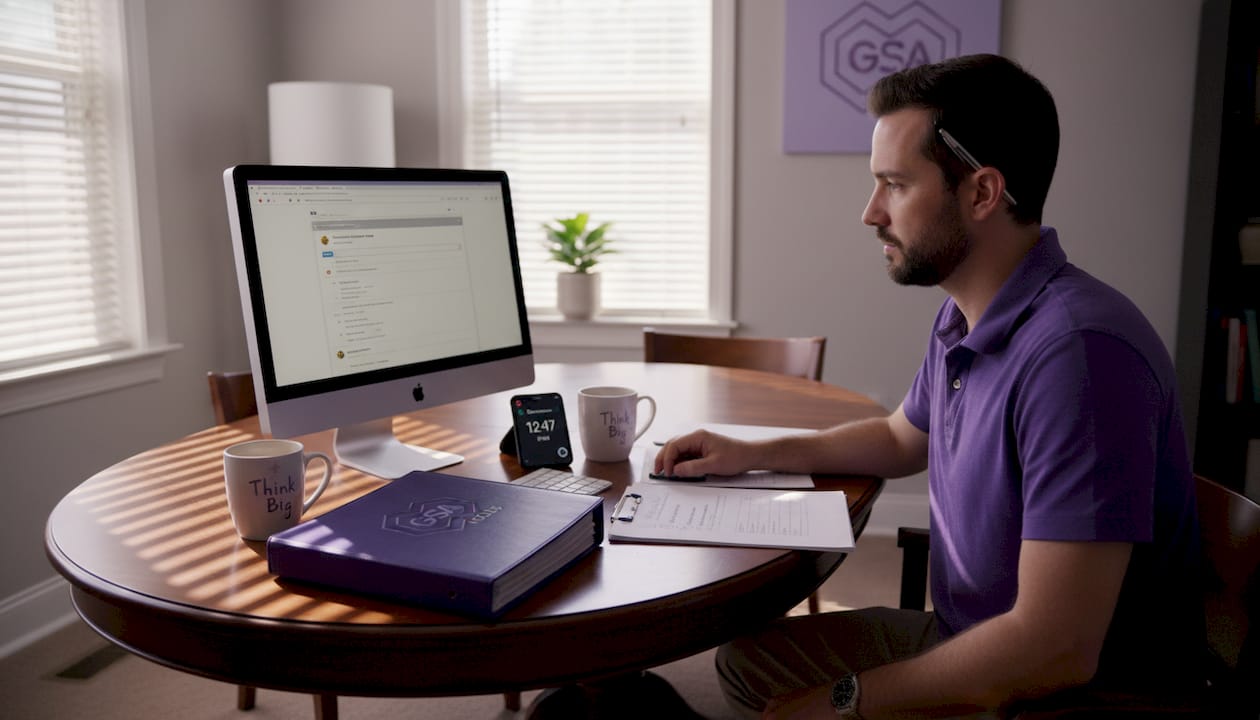Business owner editing SAM profile at workspace