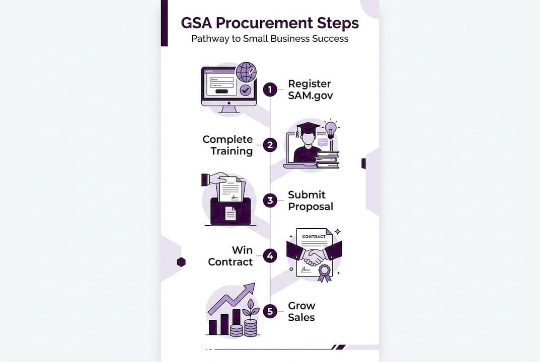 Infographic showing GSA procurement steps for small business