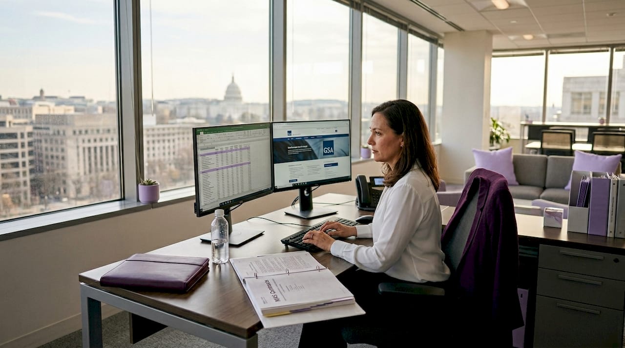 Contracting specialist working in corner office