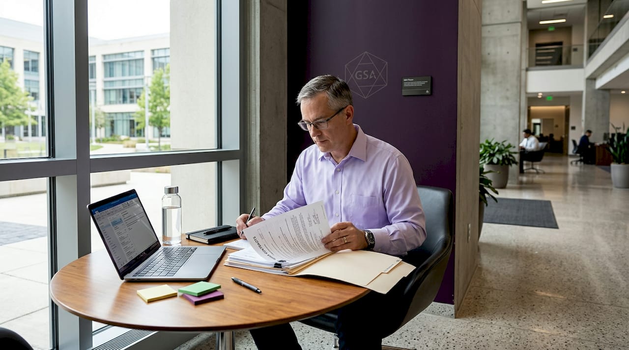 Contracting officer reviewing novation documents