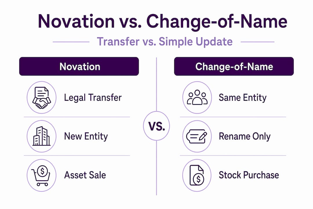 Infographic comparing novation and change-of-name