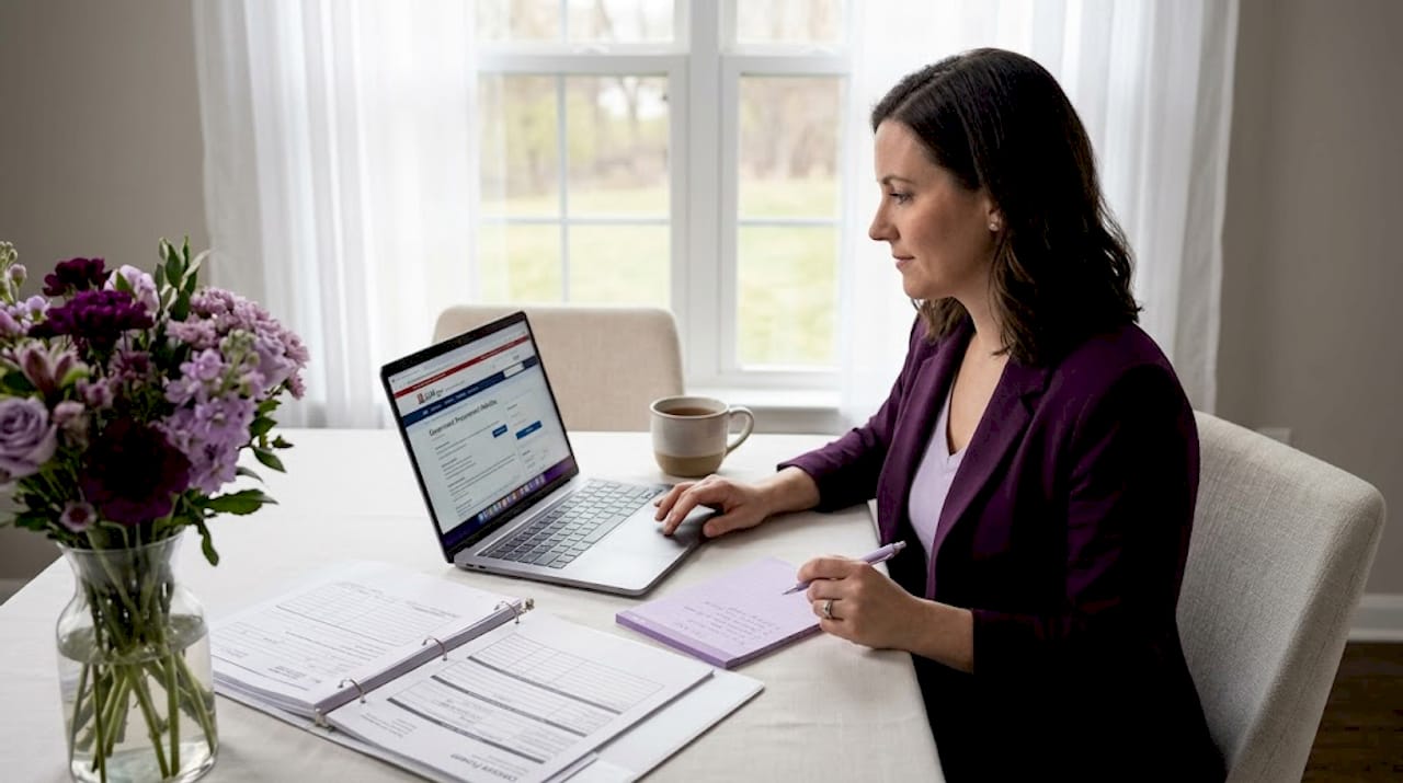 Business owner reviewing purchase agreements at table