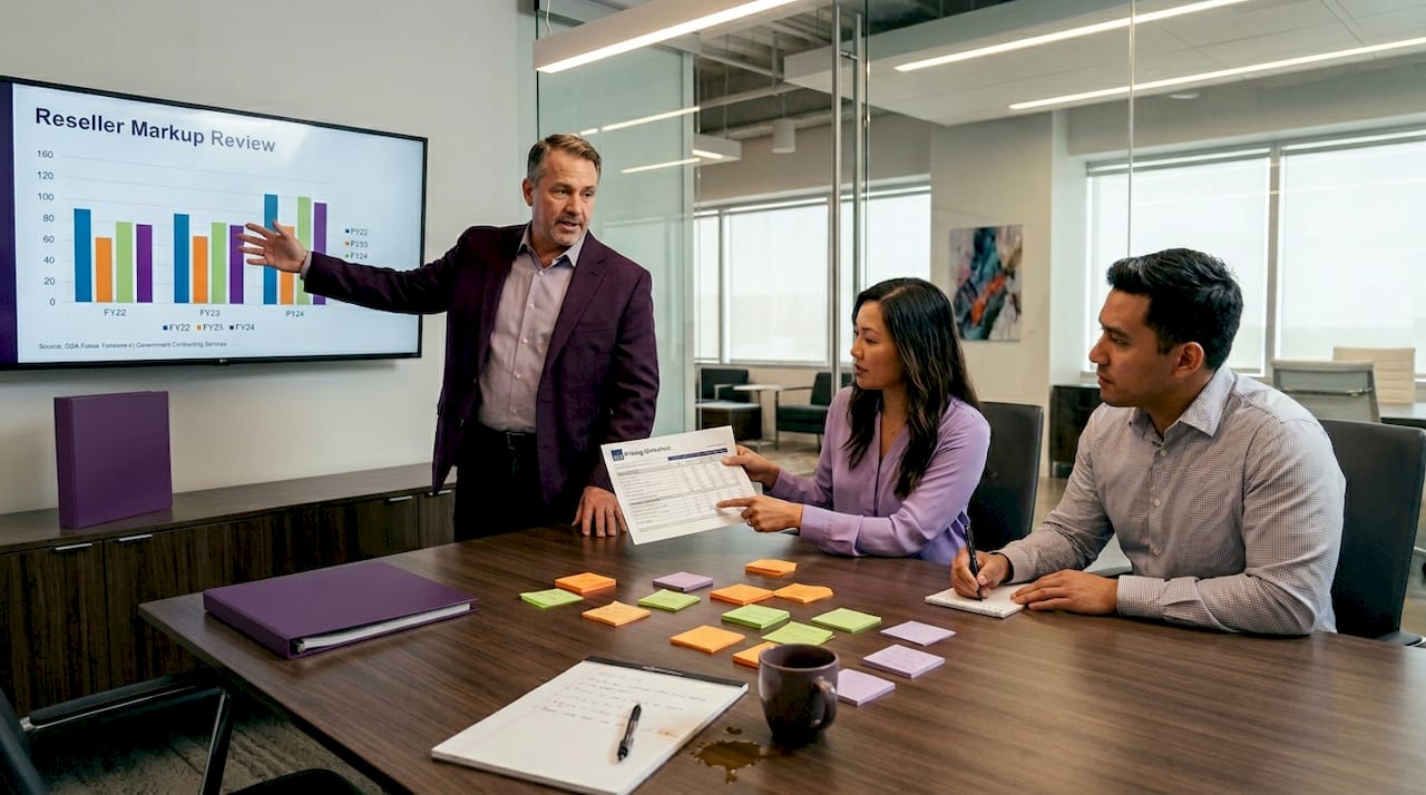 Team reviewing reseller pricing worksheet
