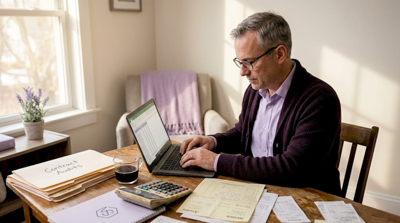 Accountant auditing federal contract documentation