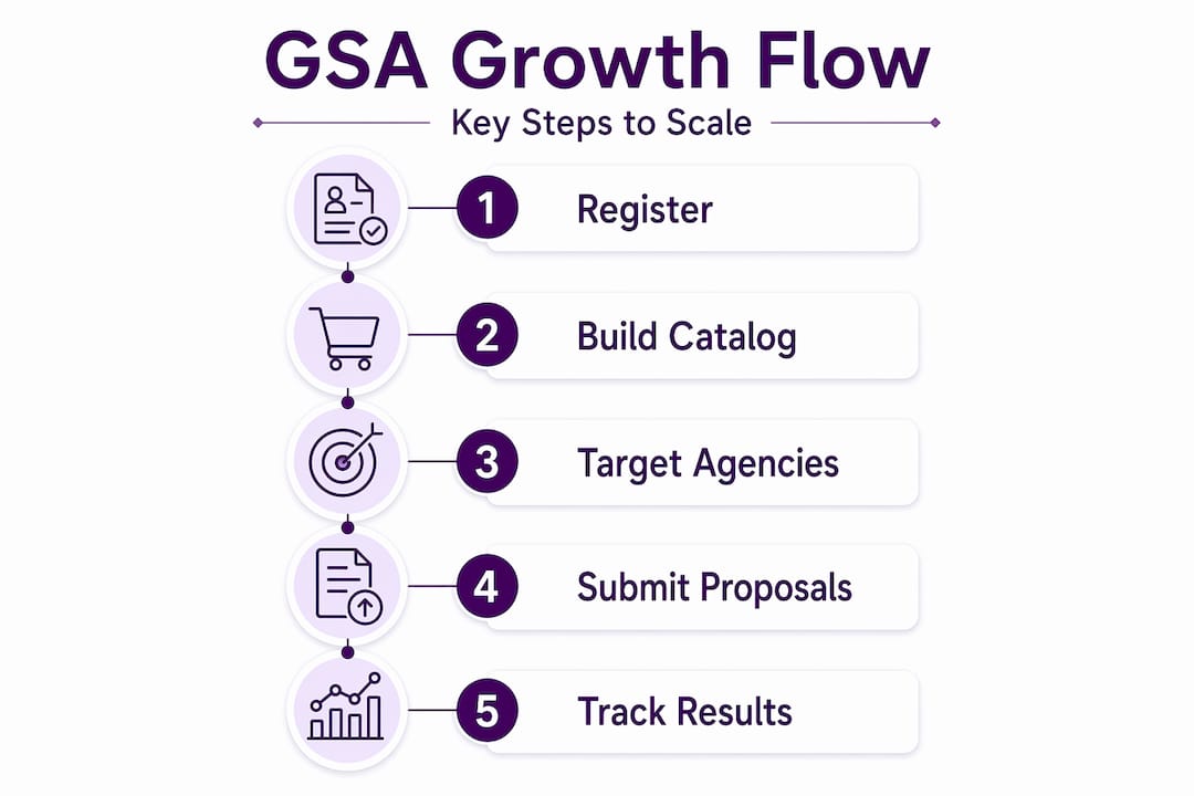 Infographic outlining five steps for GSA growth