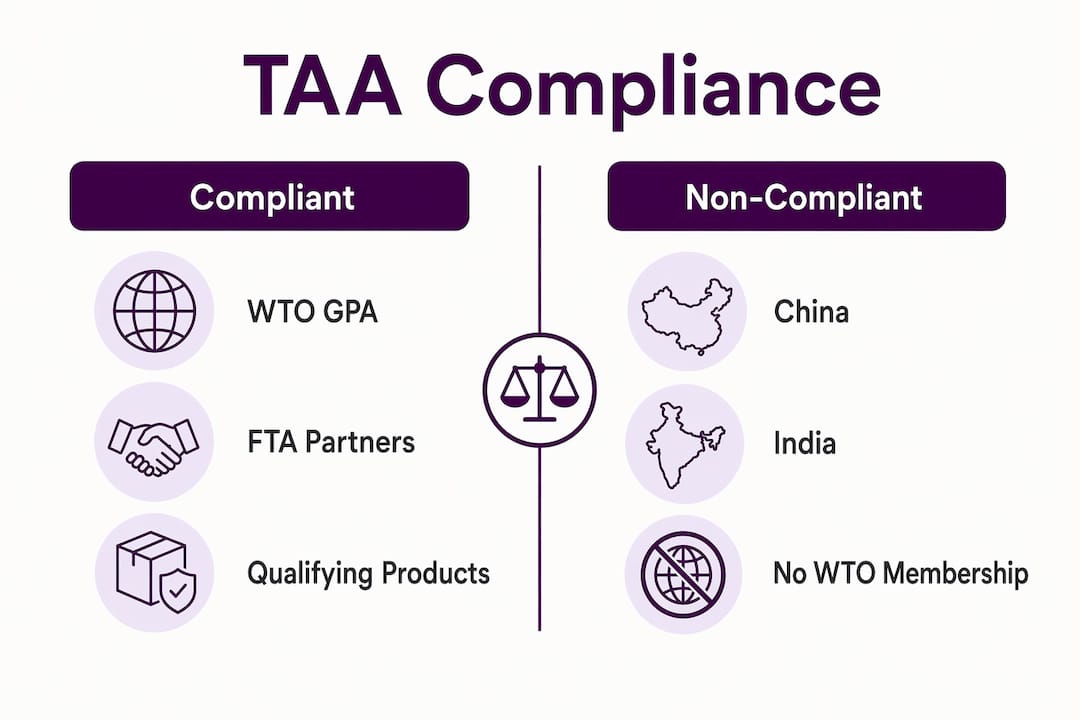 Infographic comparing compliant and non-compliant trade countries