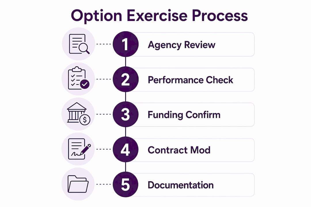 Infographic showing federal contract option exercise steps