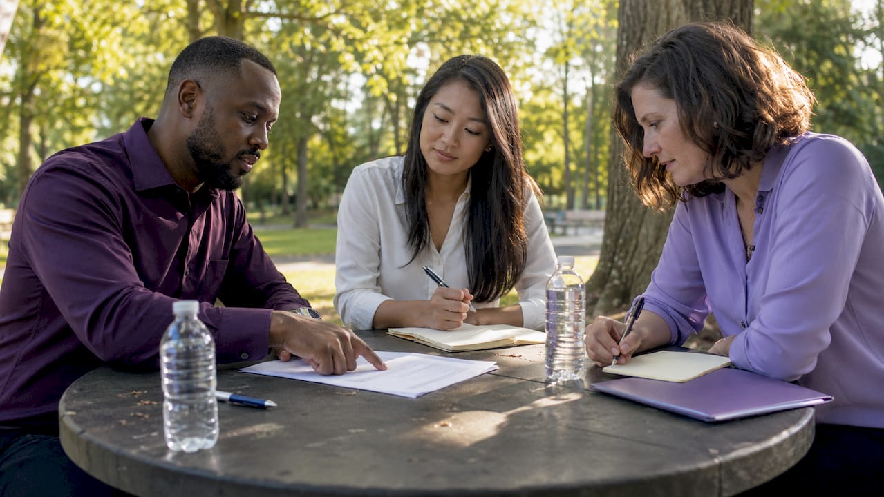 Federal contracting team evaluating proposals in meeting