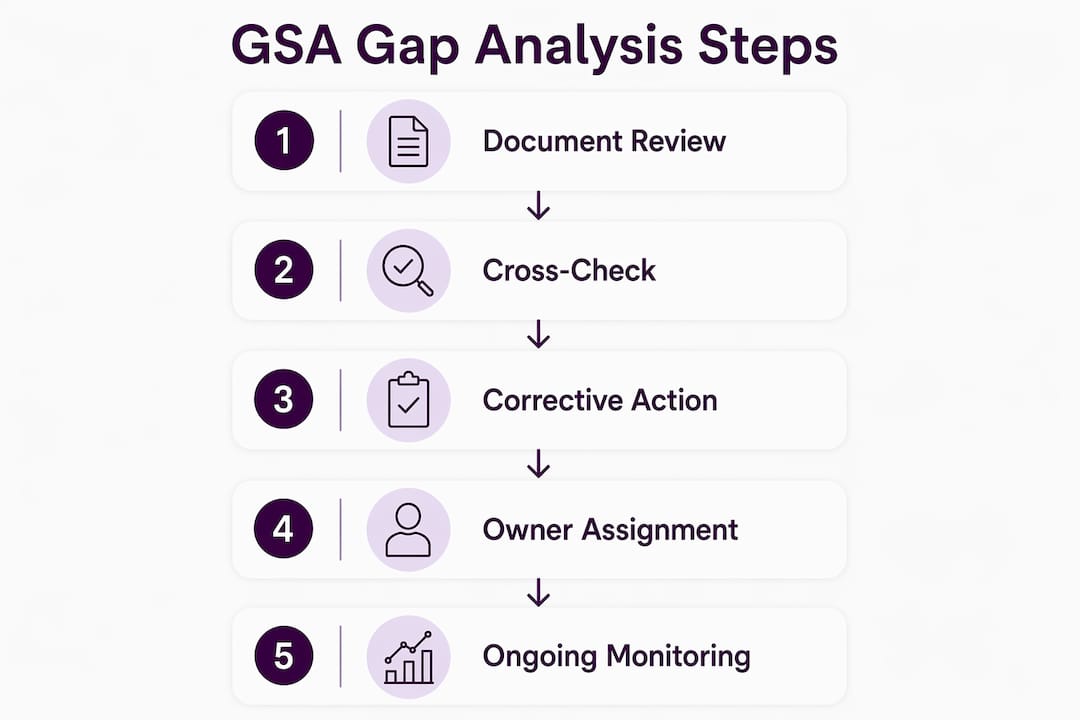 Infographic outlining steps to assess GSA contract gaps