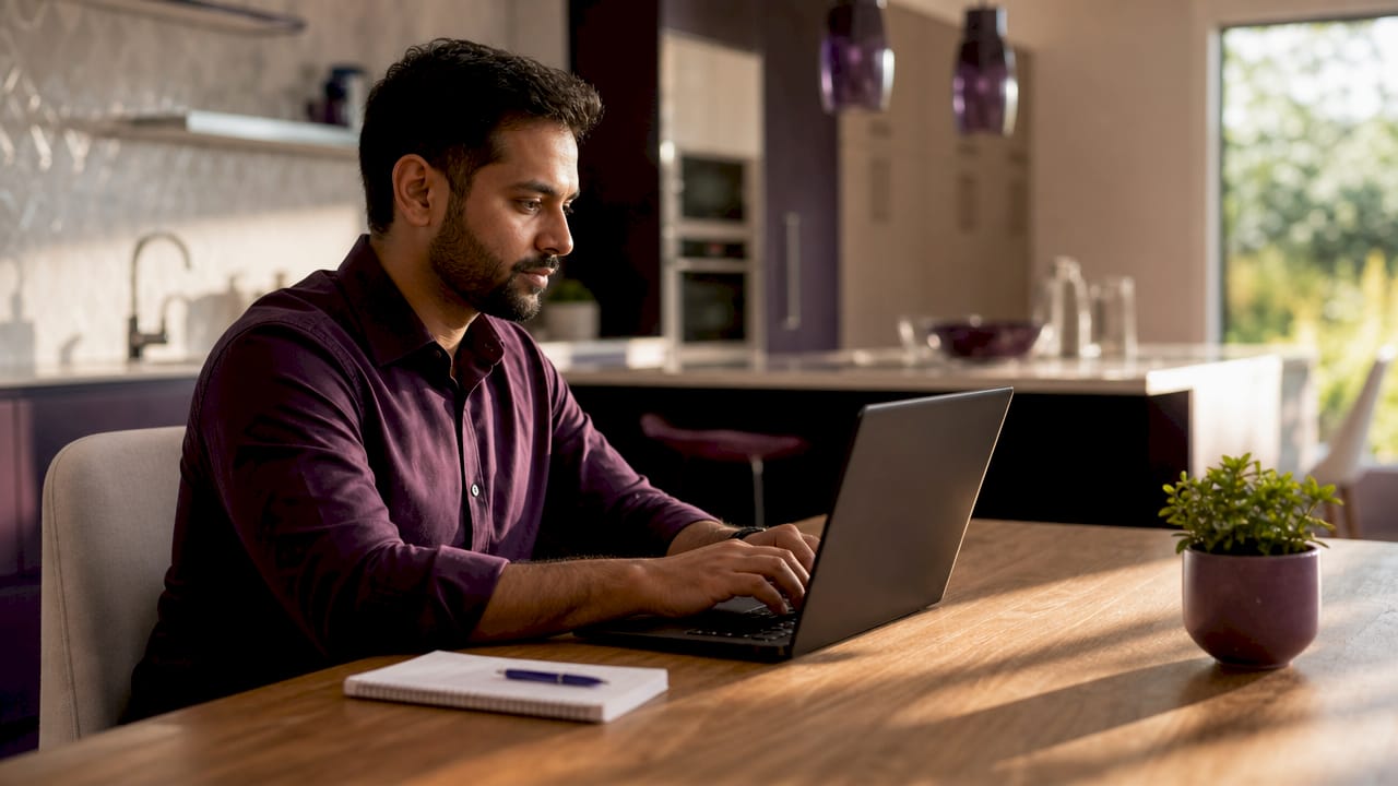 Hands typing on laptop with federal website open