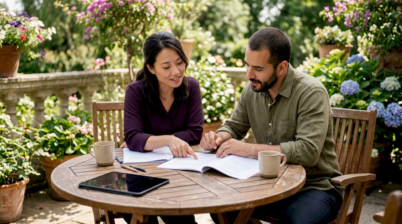 Small business owners collaborating on contract bidding