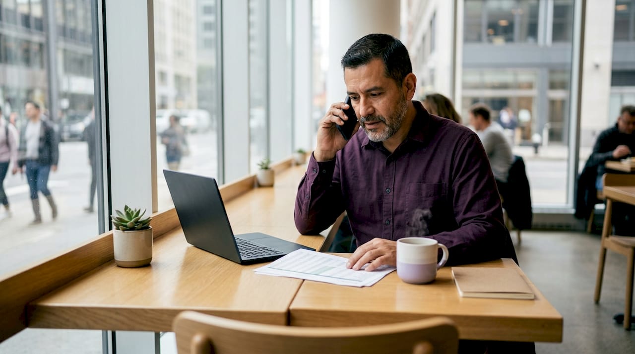 Man making vendor support call from home office