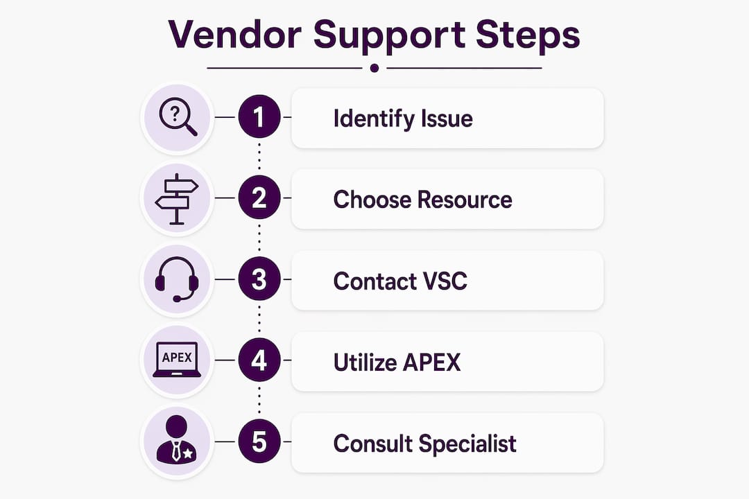 Infographic illustrating vendor support process steps
