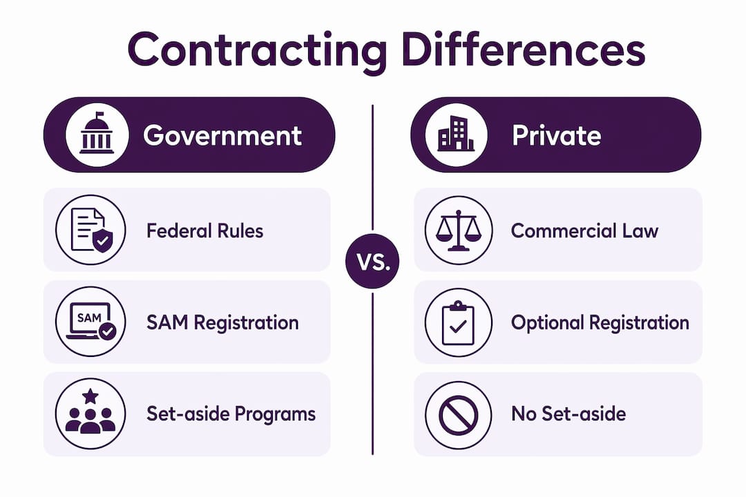 Infographic comparing government and private sector contracting