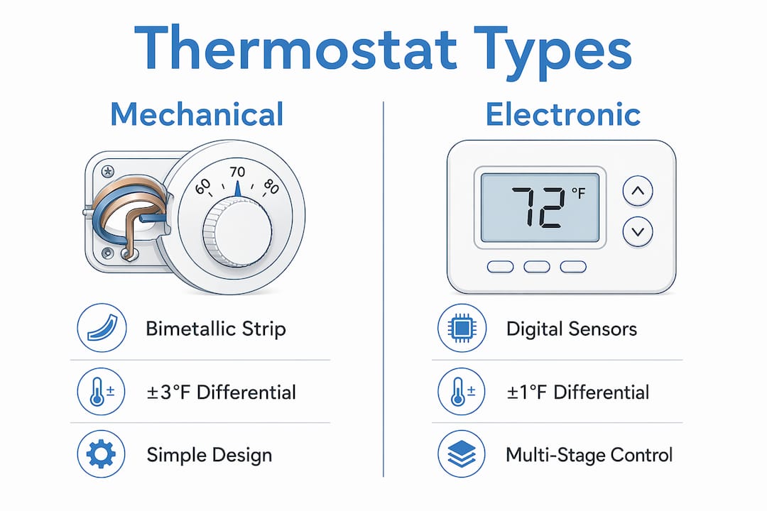 Infographic comparing mechanical and electronic greenhouse thermostats