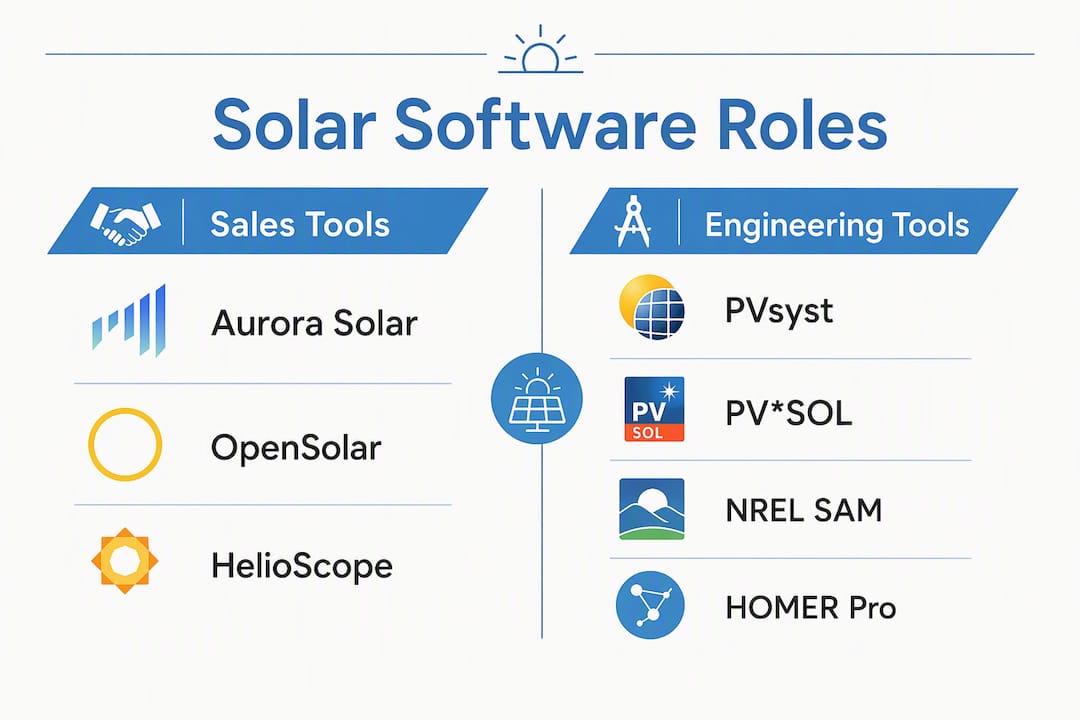 Infographic comparing sales and engineering solar software tools