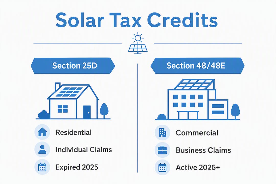 Infographic comparing residential and commercial solar tax credits