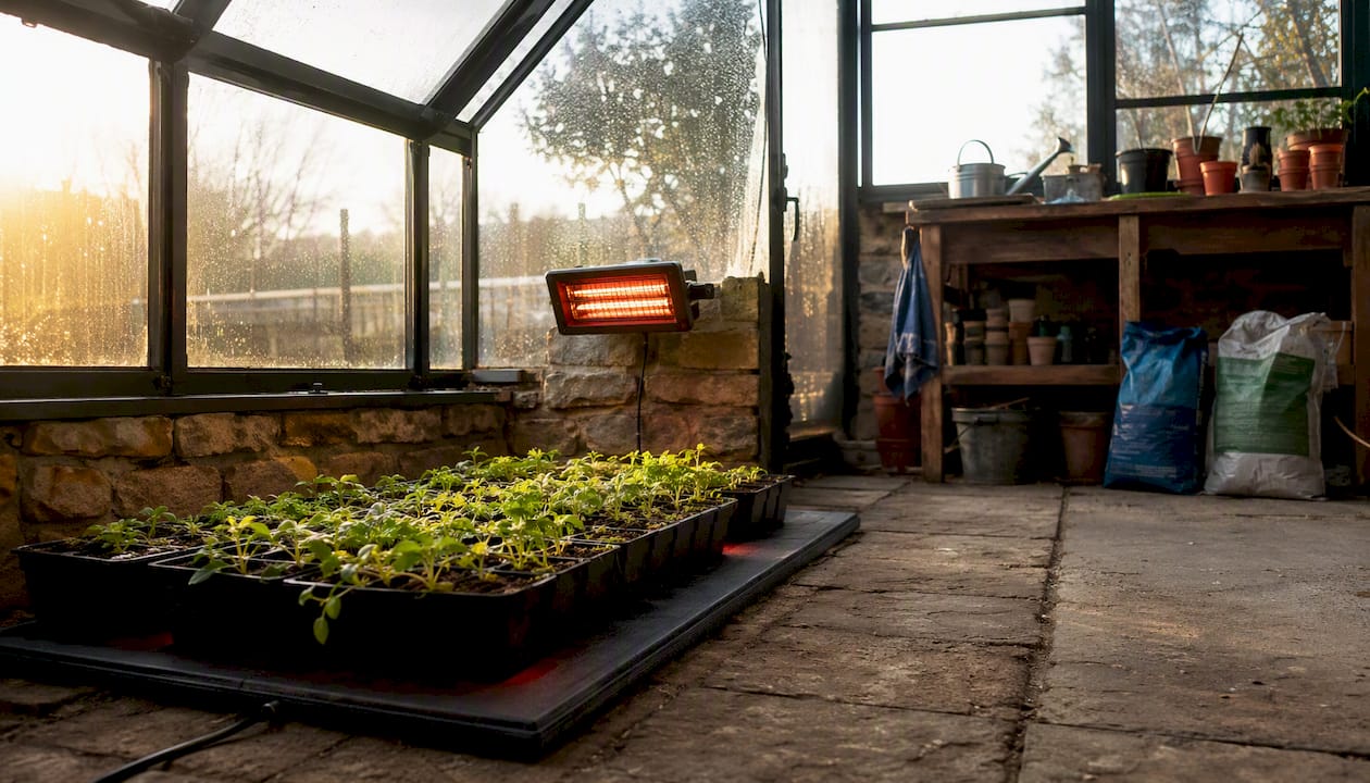 Heat mat and infrared heater inside greenhouse