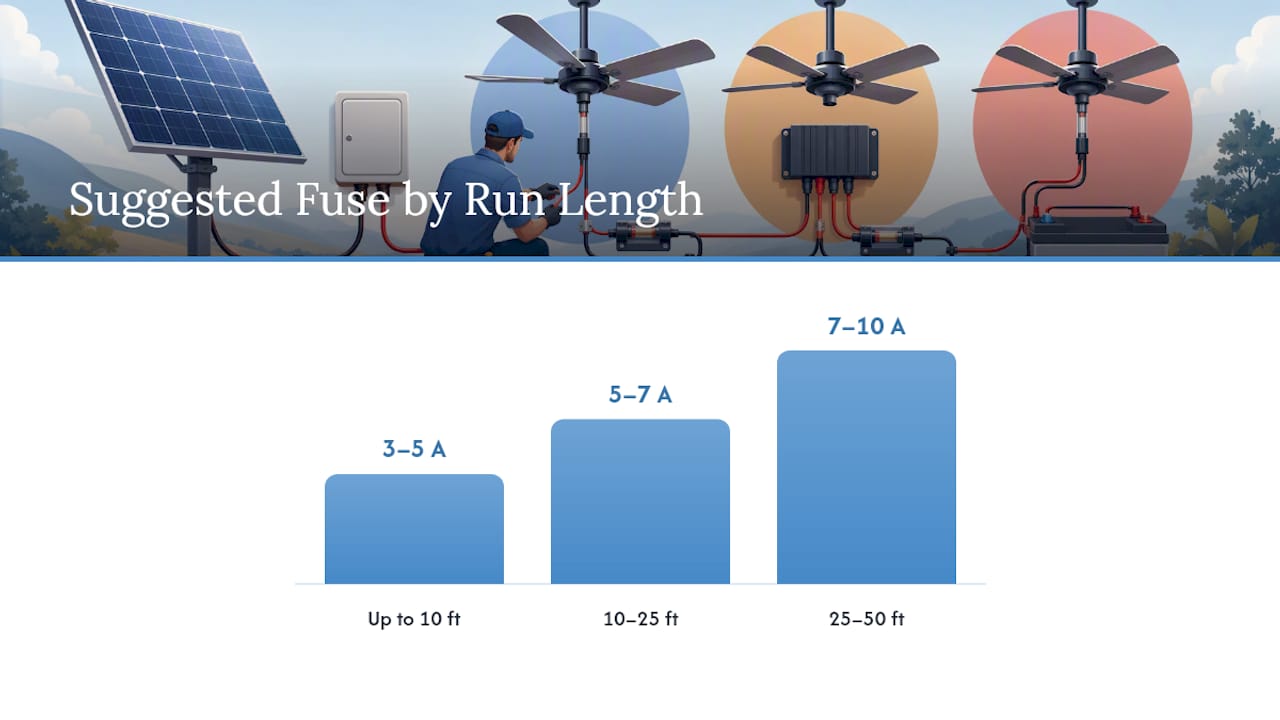 What Fuse and Wire Gauge Does Solar Fan Wiring Need? — overview diagram