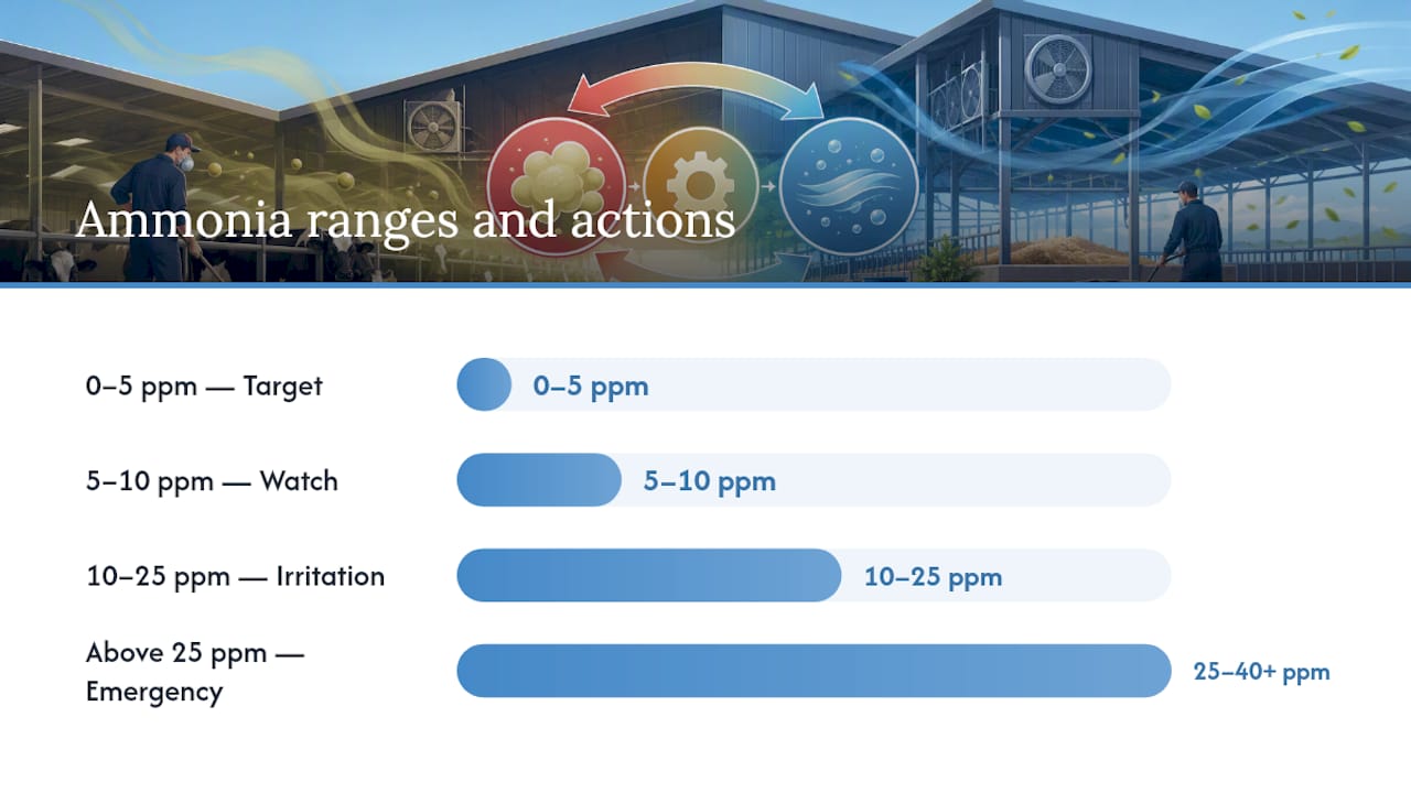 Ammonia levels with health impacts and actions
