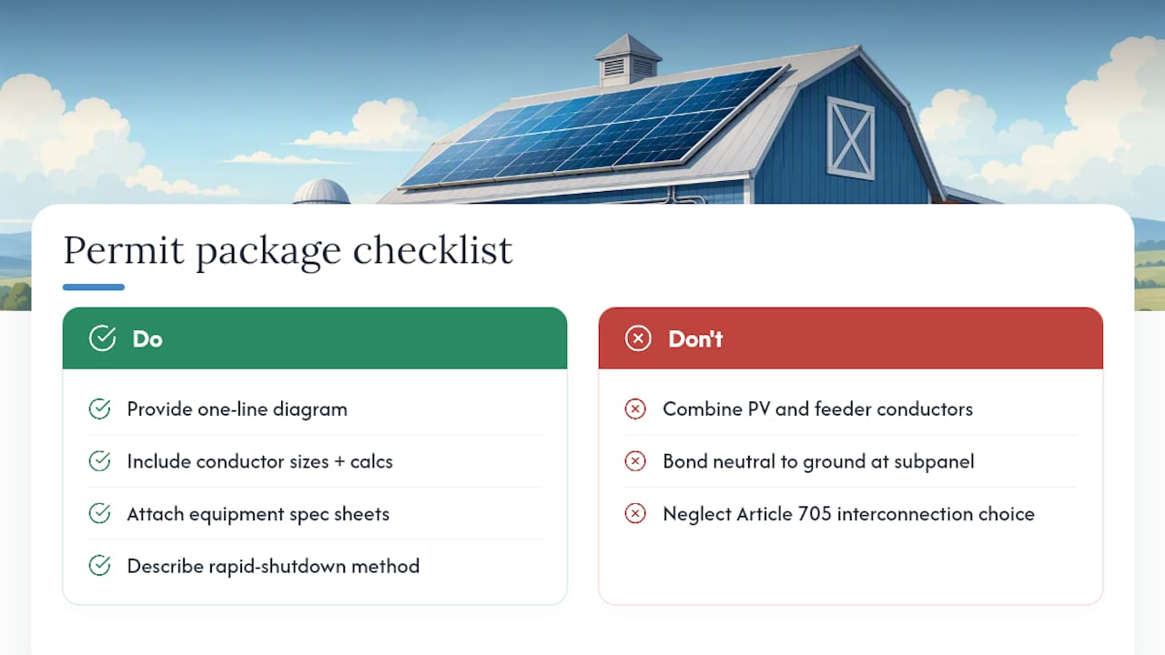 Diagram summarizing barn solar wiring permit approval requirements