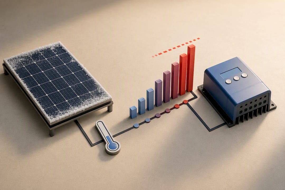 Illustration of cold-weather solar voltage rise