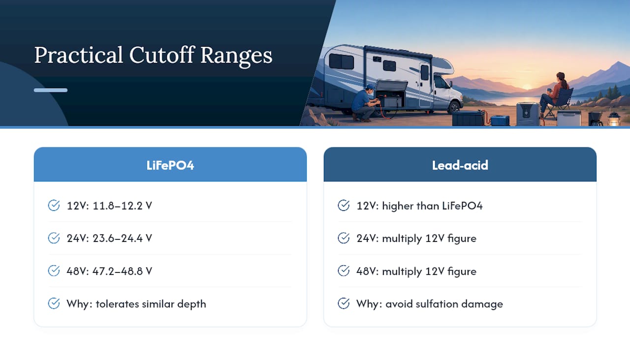 Battery cutoff ranges by chemistry and voltage