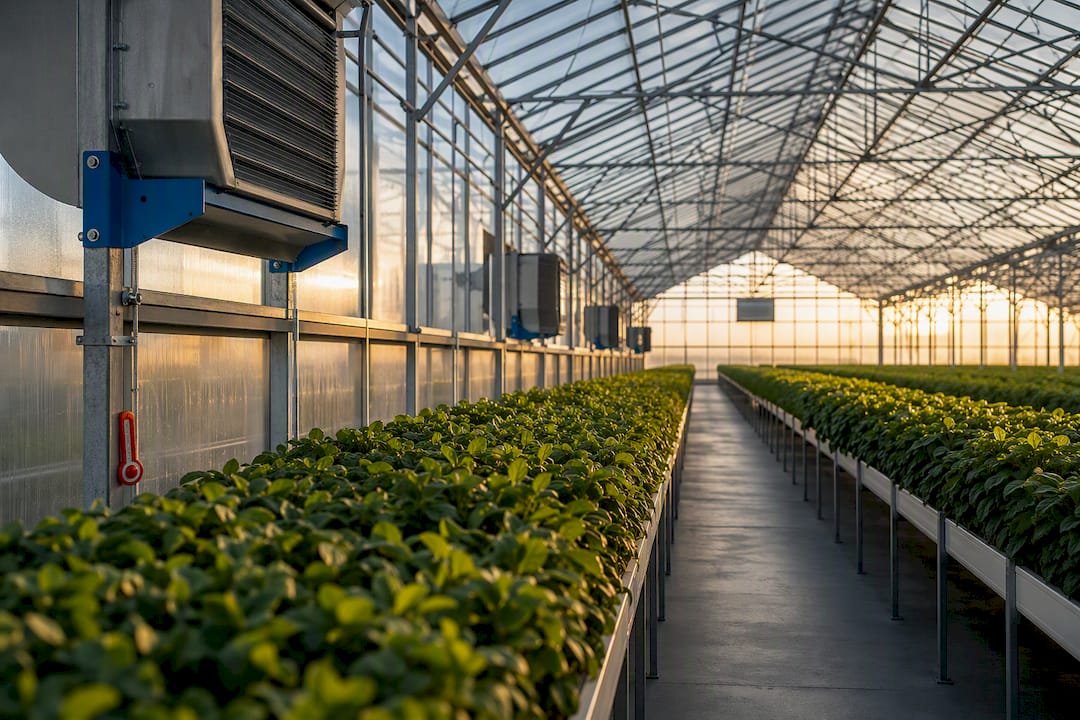Greenhouse showing horizontal airflow fan placement