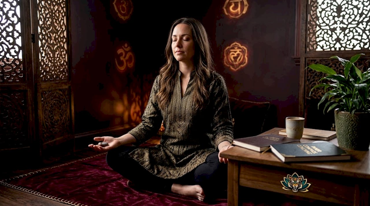 Woman practicing symbolic integration in home setting