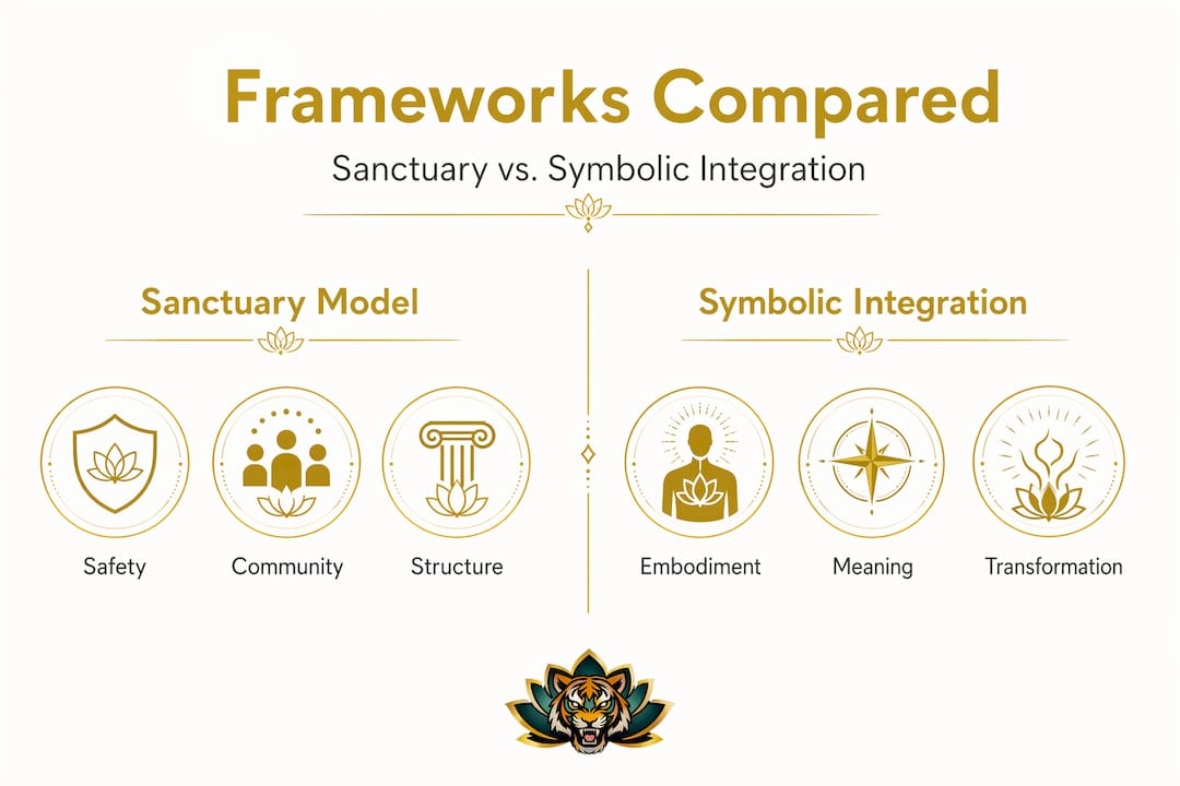 Infographic comparing Sanctuary and Symbolic Integration frameworks
